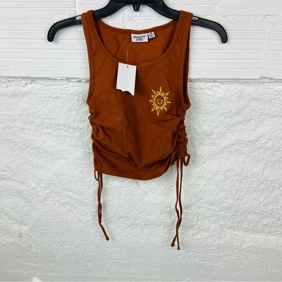 Mighty Fine Tops - NWT MIGHTY FINE brown embroidered sun scrunched side stretch top size small